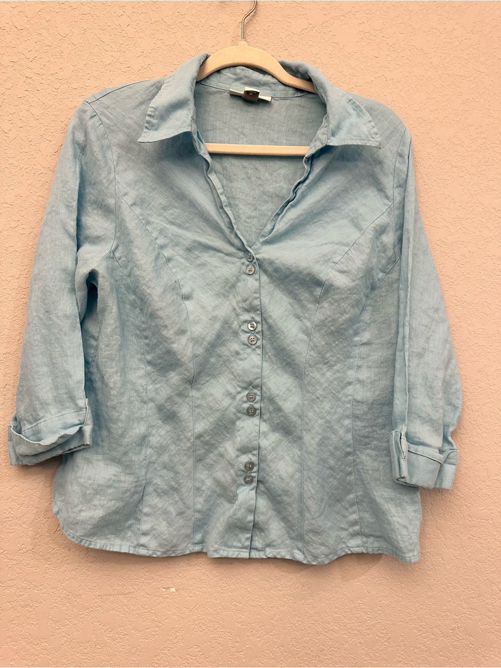 Dressbarn Light Blue Linen Button-Front Women’s Shirt